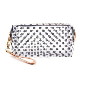 Clear Vinyl Black Glitter PVC Polka Dot Wristlet Pencil Pouch Makeup Bag